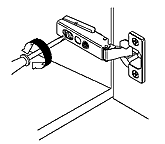 Rotate cam screw to adjust door out, or bring the door in.